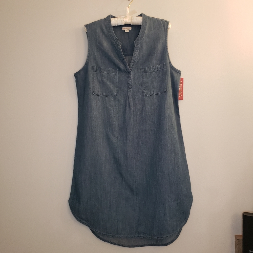 NWT Merona Denim Sleevless Tunic Style Dress, Size L